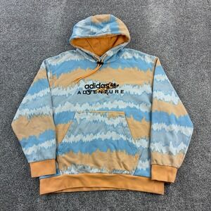 Adidas Adventure Hoodie Men's Large Blue Orange Lizard Embroidered Sweatshirt‎